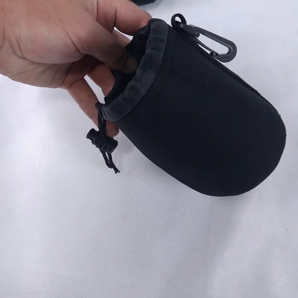 Caden Neoprene Camera Lens Pouch Bags Set of 2 Drawstring Clip Black
